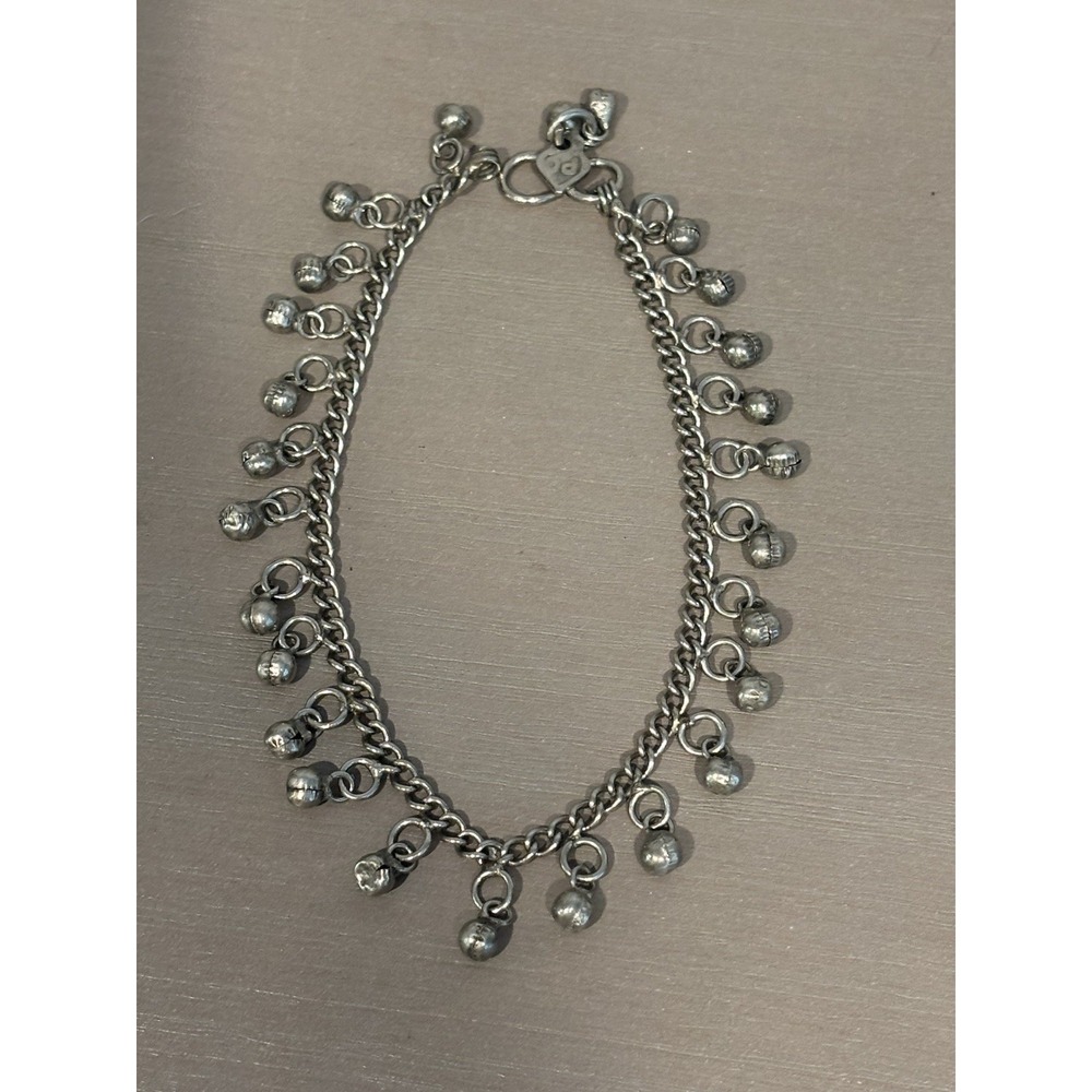 Vintage Jingle Bell Charm Bracelet Boho Gypsy Ankle Wrist Jewelry Silver Tone.